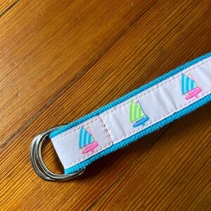 Douglas Paquette  Canvas Belt D Ring Style Party Jeans Sailboats Womens M Ribbon